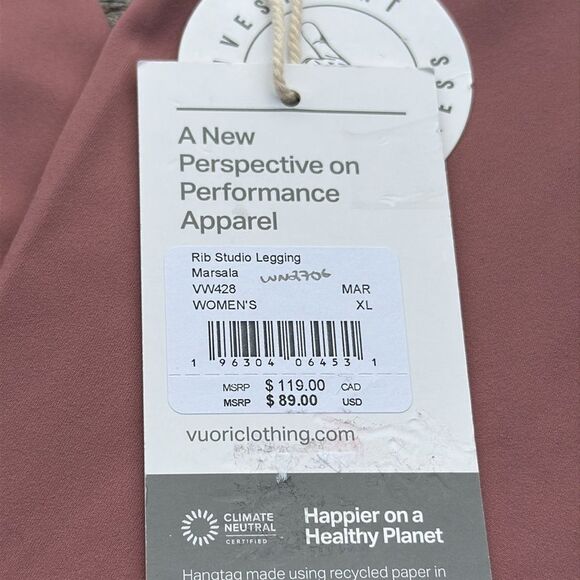 VUORI Rib Studio Legging Women's Performance Leggings Marsala Pink size XL NWT - Picture 3 of 6
